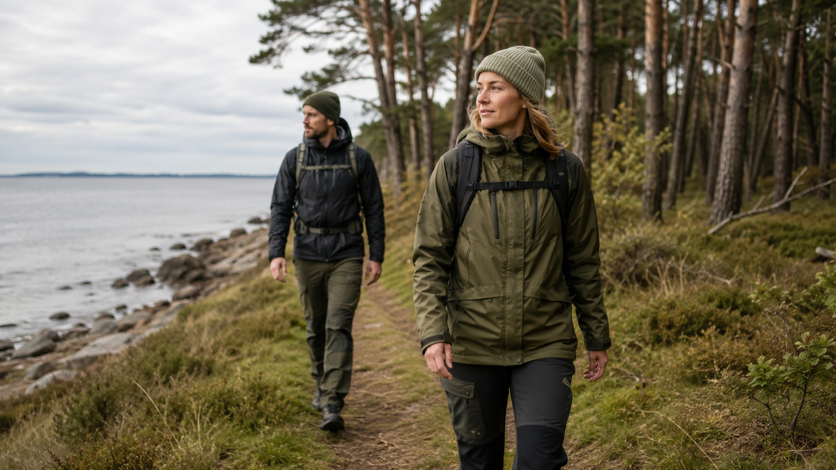 Vandrer i funktionelt tøj på tur i dansk natur