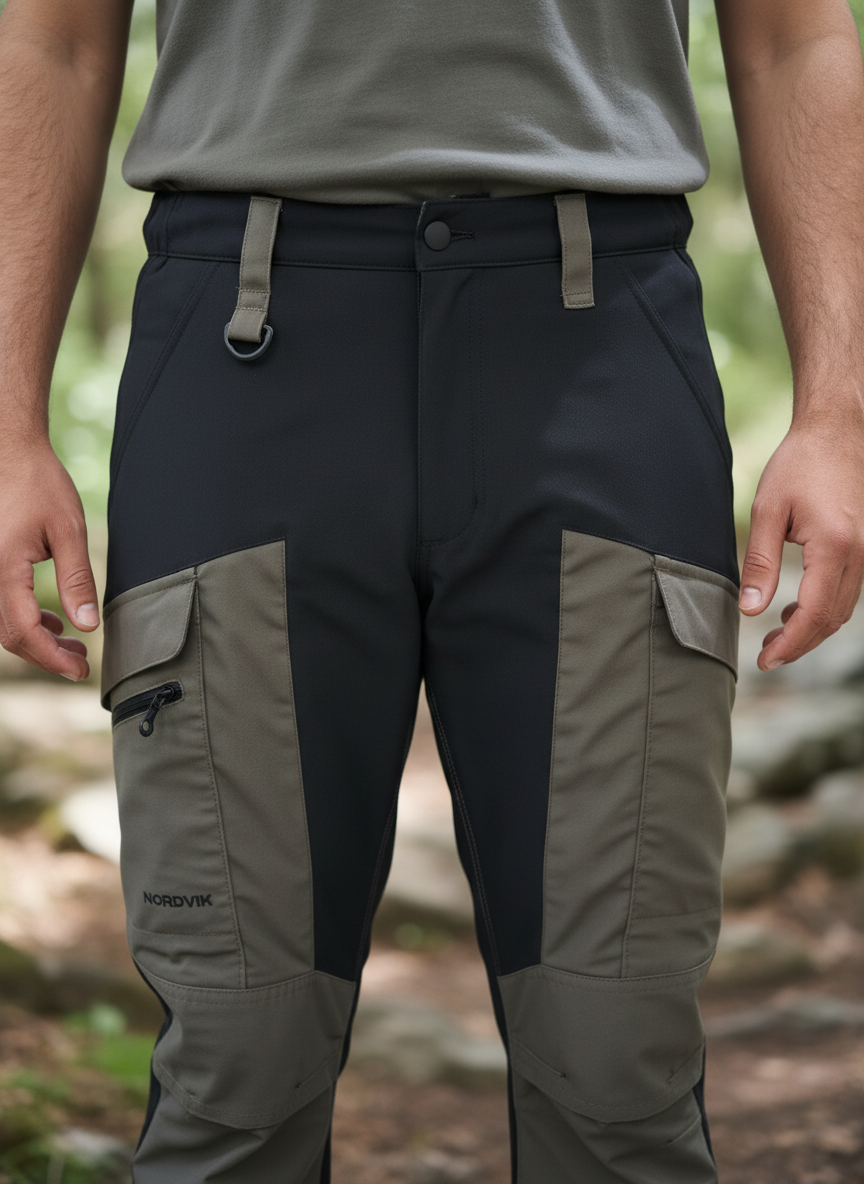 outdoorbukser med knæpudelommer, stretch og ventilation — Core og Axis fra Nordvik Wear