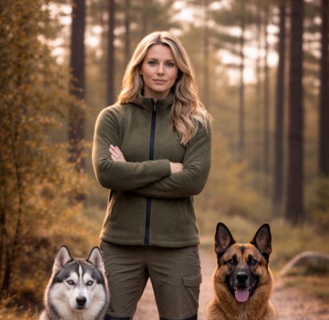 Person i Sherpa Fleece hoodie på morgentur med hund i køligt dansk vejr