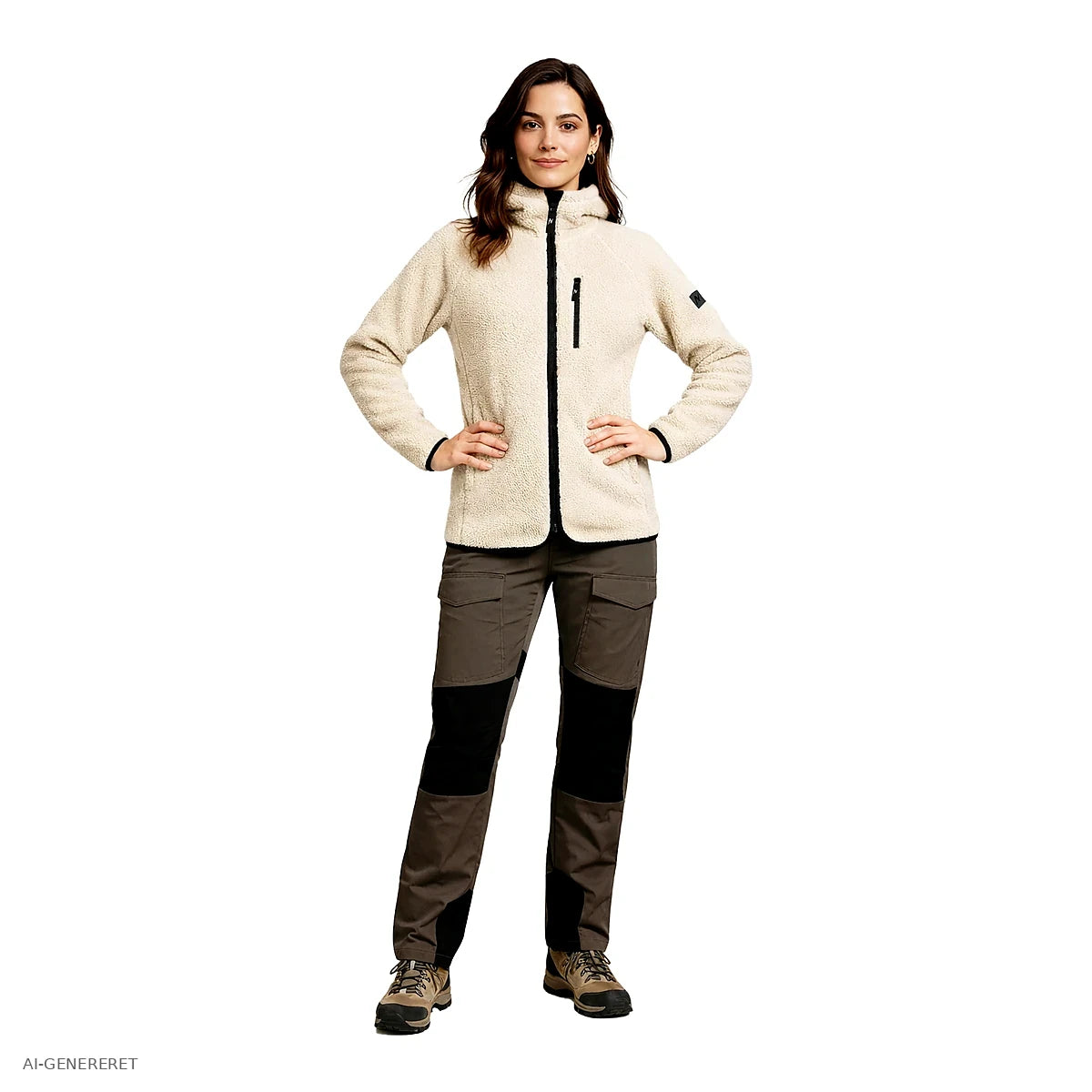 Dame i beige Arctic Sherpa fleecejakke i helfigur