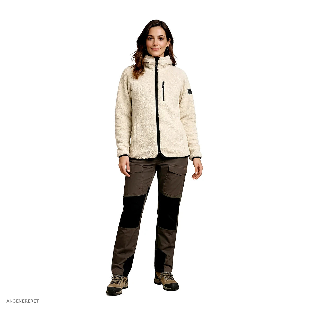 Dame i beige Arctic Sherpa fleecejakke i helfigur
