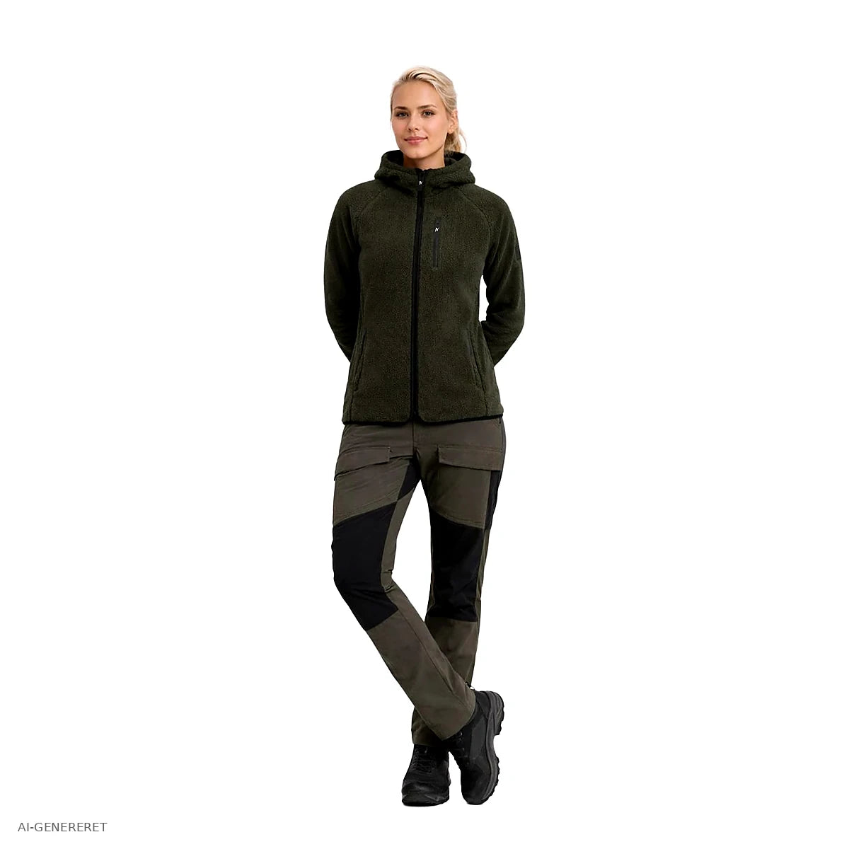 Dame i oliven Arctic Sherpa fleecejakke i helfigur
