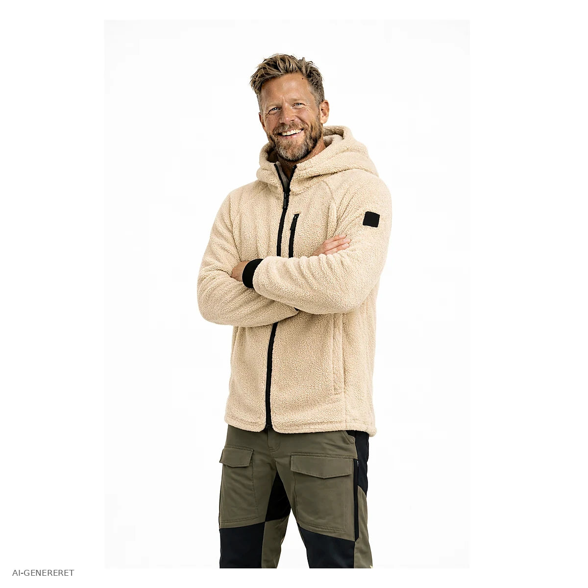 Herre i beige Arctic Sherpa fleecejakke set forfra