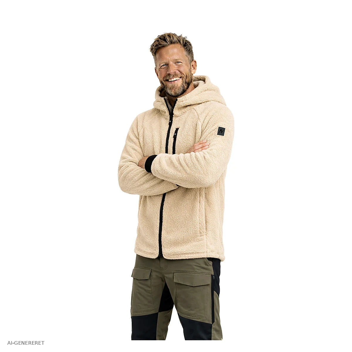 Herre i beige Arctic Sherpa fleecejakke set i trekvart profil