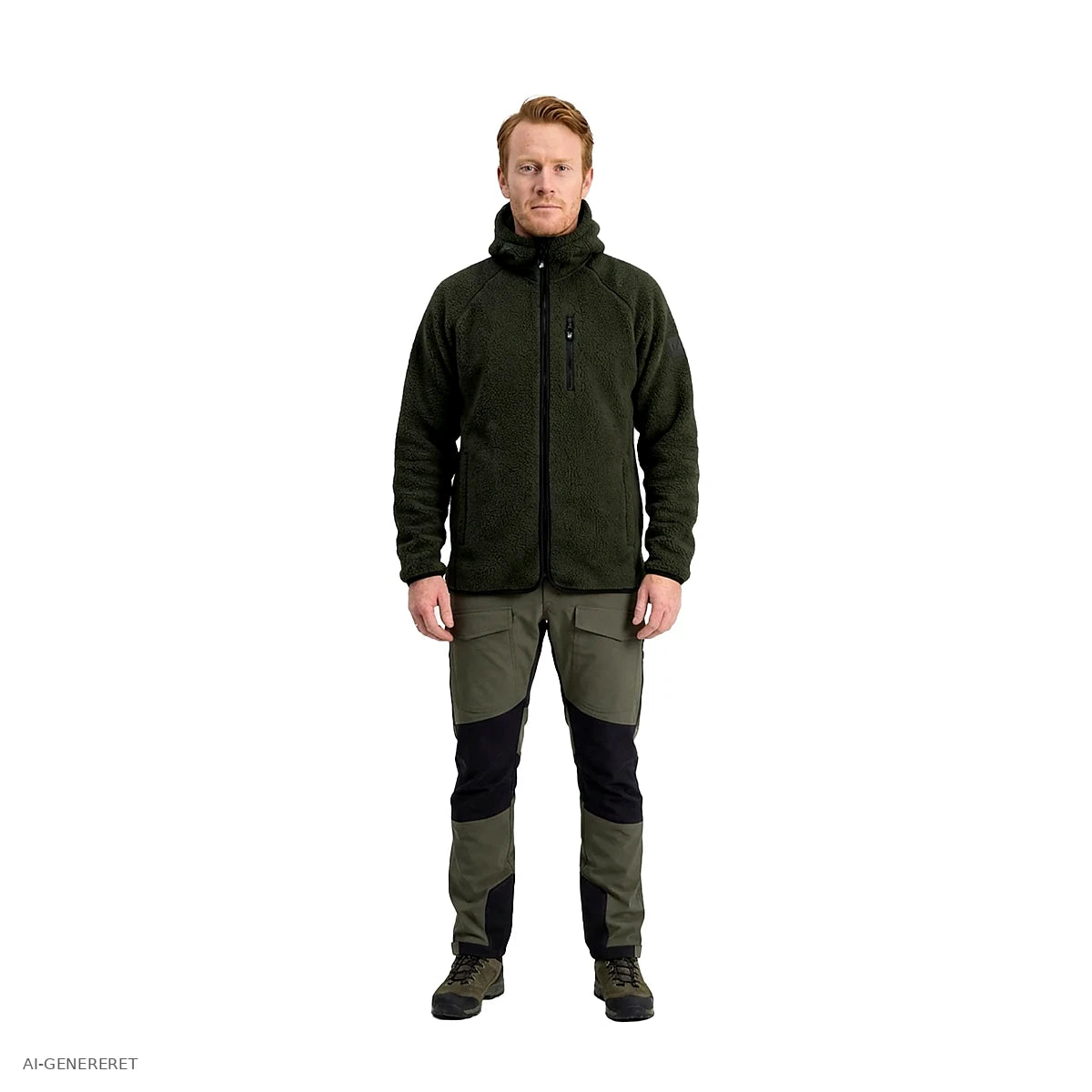 Herre i oliven Arctic Sherpa fleecejakke i helfigur