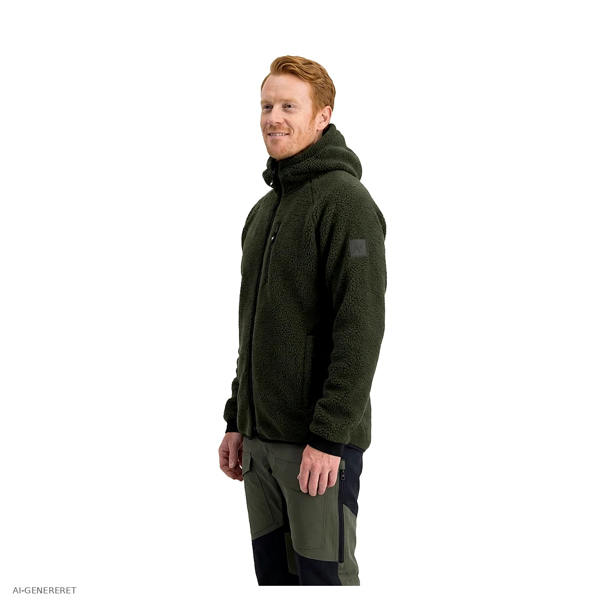 Herre i oliven Arctic Sherpa fleecejakke set fra siden