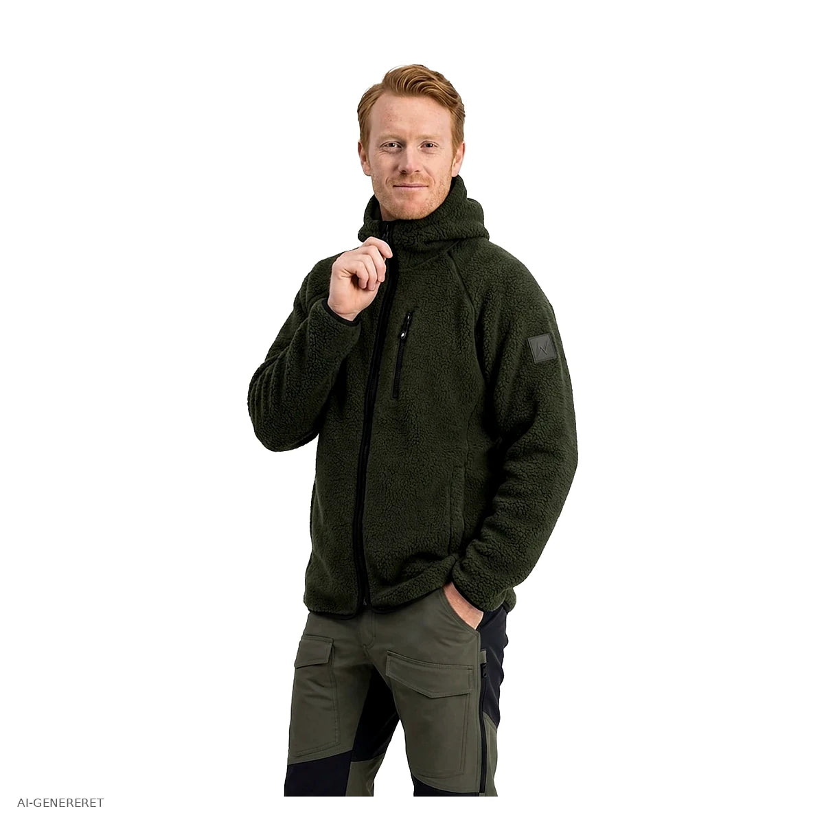 Herre i oliven Arctic Sherpa fleecejakke set i trekvart profil