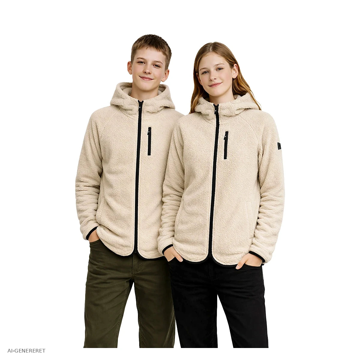 Teenagere i beige Arctic Sherpa fleecejakker